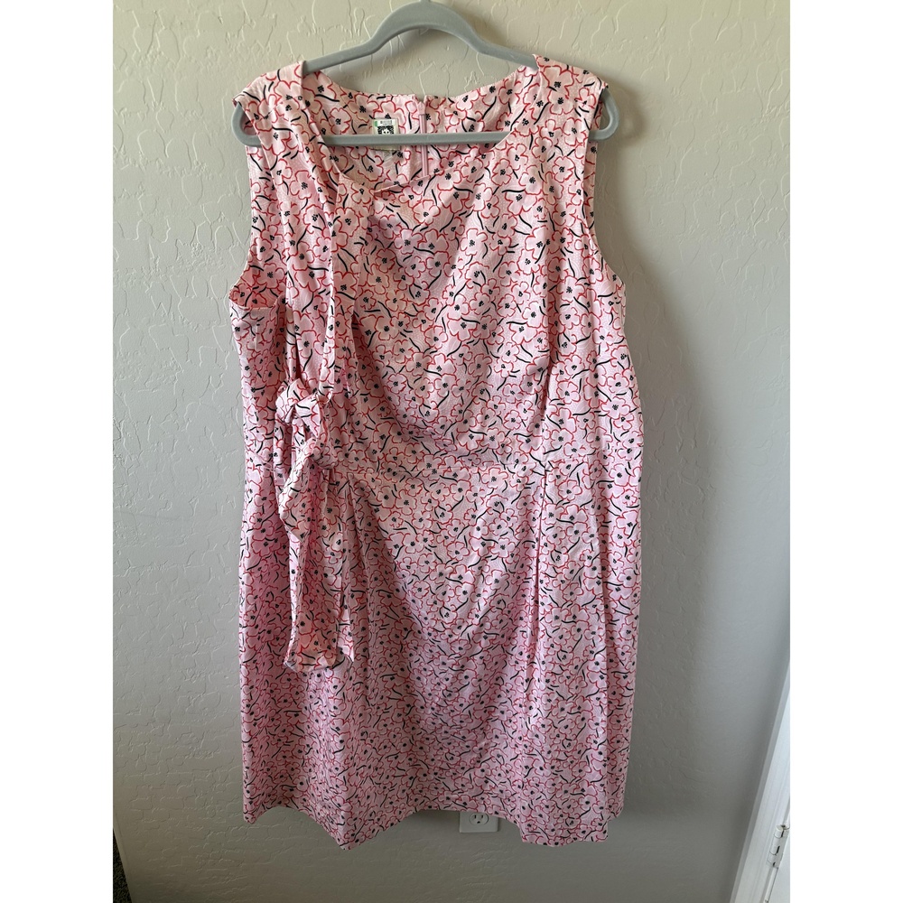 Anne Klein Dress Womens 22W Pink Sleeveless Floral Pattern Belted Modern Classic